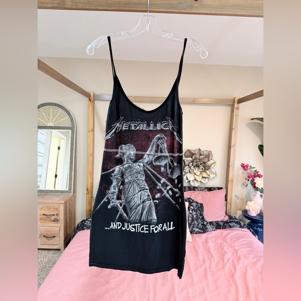 Metallica Black Graphic Mini Dress
